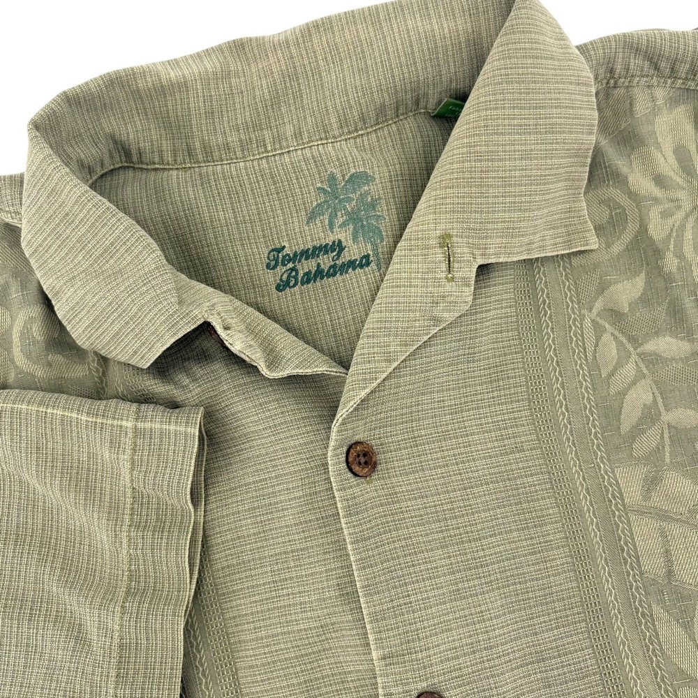 Tommy Bahama Mens XL Silk Short Sleeve Button Down Camp Shirt Sage Green Floral